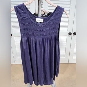 Universal Thread Smocked Sleeveless Tank Tee - Heathered Navy Blue - Size Medium